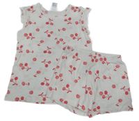 2 set - bílé kraťasy s třešněmi + bílé tričko s třešněmi