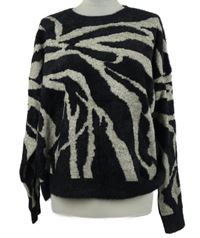 Dámsky čierno-béžový vzorovaný chlpatý sveter Roman