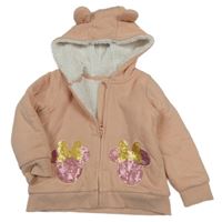 Světlerůžová zateplená propínací mikina s Minnie a kapucí