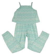 Mentolovo-bílý vzorovaný kalhotový overal H&M