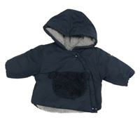 Tmavomodrá šusťáková zimní bunda s kapucí Kiabi