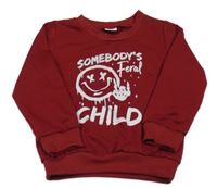 Bordó mikina s nápisom a smajlíkom