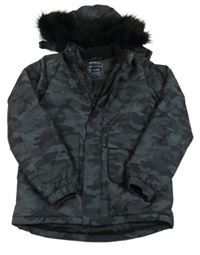 Tmavosivá army šušťáková zimná funkčná bunda s kapucňou zn. Mountain Warehouse