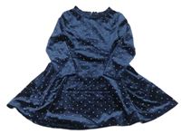 Tmavomodré bodkovaná é zamatové šaty M&S