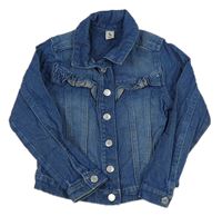 Tmavomodrá riflová bunda s volánky Tu