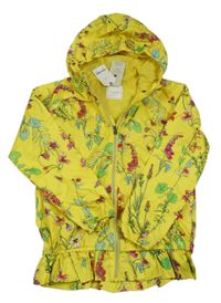 Nové- Žlutá šusťáková jarní bunda s kytičkami a kapucí Next