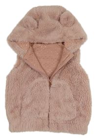 Staroružová kožušinová podšitá vesta s kapucňou Nutmeg