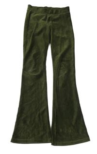 Khaki sametové žebrované flare kalhoty 