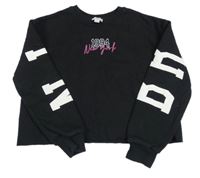 Čierna oversize crop mikina s nápismi a číslom RIVER ISLAND