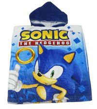Modro-bílé froté osuškové pončo se Sonicem a kapucí