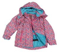 Bílo-růžovo-modrá puntíkatá šusťáková lyžařská bunda s kapucí Impidimpi