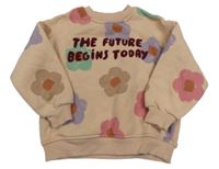 Broskvová mikina se srdíčky a nápisem Zara