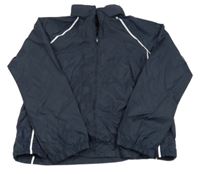 Tmavomodrá šušťáková športová bunda s ukrývací kapucňou