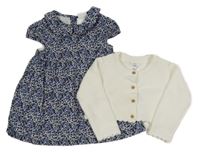 2set - Tmavomodro-bílé květované šaty s bolérkem F&F