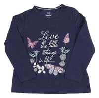 Tmavomodré melírované tričko s motýly Lupilu