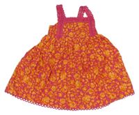 Ružovo-oranžové kvetované šaty s čipkou