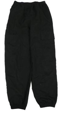 Čierne šušťákové cargo cuff nohavice Shein