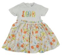 Bielo-kvetované šaty s nápisem Dior