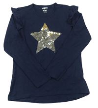 Tmavomodré tričko s hvězdičkou překlápěcích flitrů Tchibo