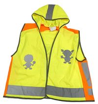 Neonově žluto-oranžová reflexní vesta s potiskem a kapucí