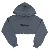 Modrošedá crop mikina s nápisom a kapucňou New Look