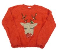 Červený chlpatý sveter so sobom F&F