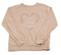 Svetloružová zamatová mikina so srdiečkom a nápisom George