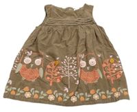 Hnedé menšestrové podšité šaty so sovami Vertbaudet