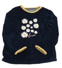 Tmavomodro-béžová zamatová mikina s kvietkami Vertbaudet