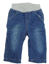 Tmavomodré podšité rifle se šedým pasem 