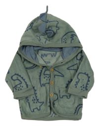 Světlekhaki fleecová prepínaci mikina s dinosaurom a kapucňou George