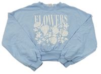 Svetlomodrá crop mikina s kvetmi H&M