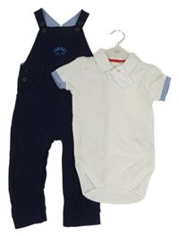 Nové - 2set - Tmavomodré laclové tepláky + bílé polo body Jasper Conran