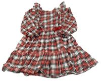 Červeno-čierno-biele kockované flanelové šaty s volánikmi Matalan