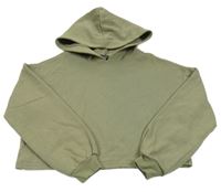 Khaki crop mikina s kapucňou New Look