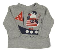 Sivé melírované tričko s lodí a vtáčikom H&M