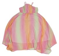 Růžovo-oranžovo-zelené tónované šifonové dlouhé šaty H&M