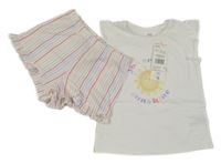 Nové - 2set - Bílé tričko se sluníčkem + pruhované bavlněné kraťasy F&F