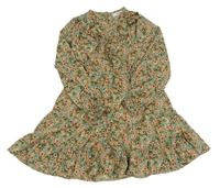 Béžové ľahké kvetované šaty s volánikmi G66