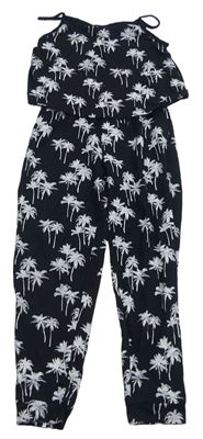 Čierny nohavicový overal s palmami H&M