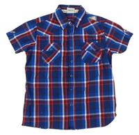 Tmavomodro-cobaltově modro-červeno-bílá kostkovaná košile s logem Lee Cooper