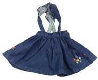 Tmavomodrá rifľová sukňa s kvietkami a muchomůrkami a trakami s volánikmi Mothercare