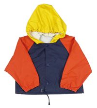 Tmavomodro-červeno-žlutá nepromokavá bunda s kapucí H&M