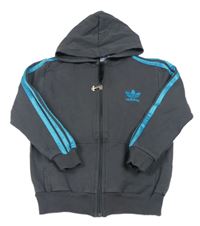 Tmavošedo-modrá propínací mikina s kapucí Adidas