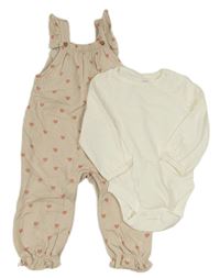 2Set - Světlepudrové na traké tepláky so srdiečkami a volánky + biele rebrované body M&S