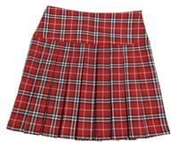Červeno-čierno-biela kockovaná skladaná sukňa PRIMARK