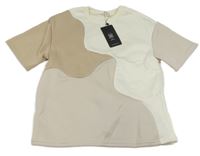 Nové - smetanovo-béžovo-hnědé teplákové teplé tričko s nápisy SHEIN