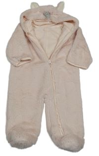 Světlerůžová chlupatá podšitá kombinéza s kapucí - jednorožec M&S