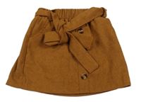 Hnedá menšestrová sukňa s gombíkmi a opaskom