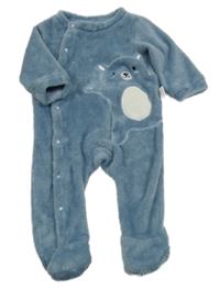 Modrošedá plyšová kombinéza s medvedíkom SHEIN